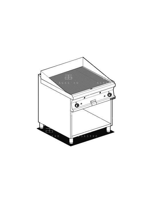 Gázüzemű rostlap nyitott tárolóval- 2 zóna, 14 kW (keménykrómozott, bordázott munkalap)